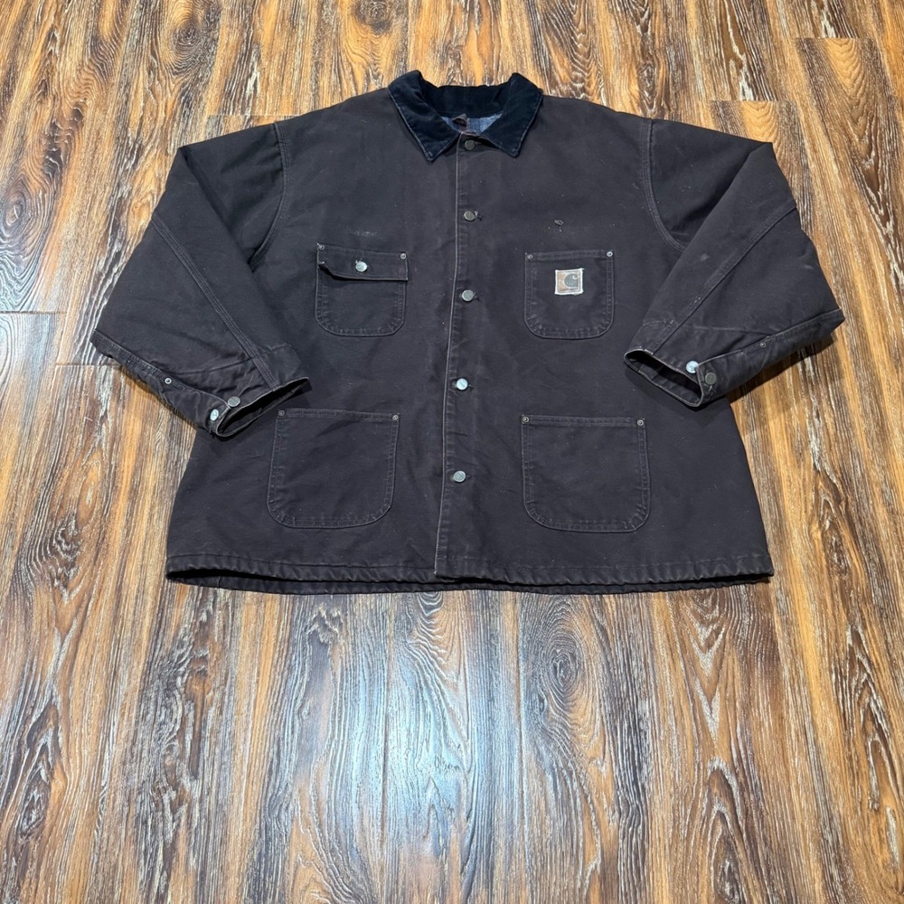 VTG‎ Carhartt Mens 3XL Dark Brown Blanket Duck Canvas Chore Coat Jacket Detroit
